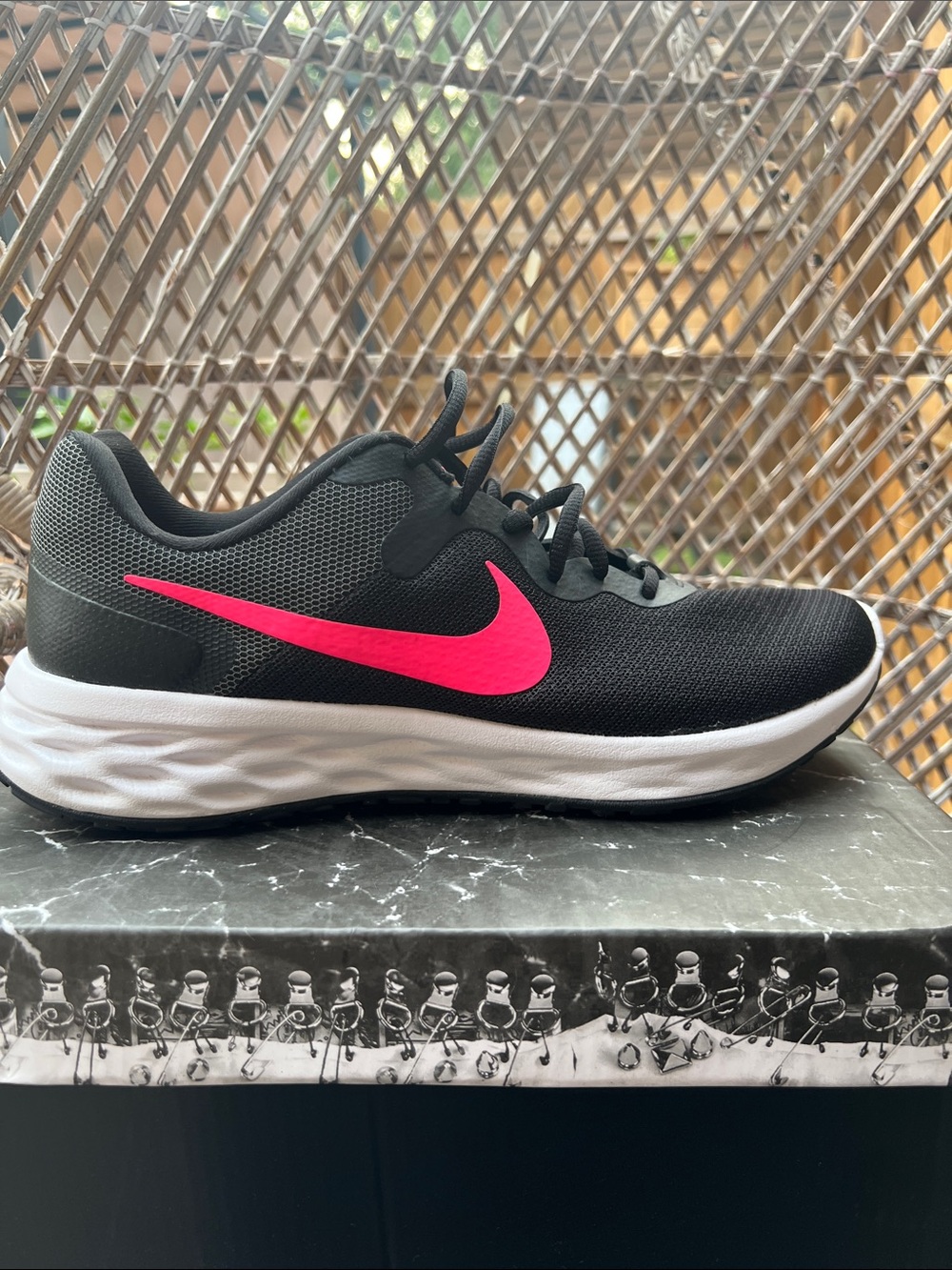 Nike Women's Black Mesh Trainer with Hot Pink Swoosh